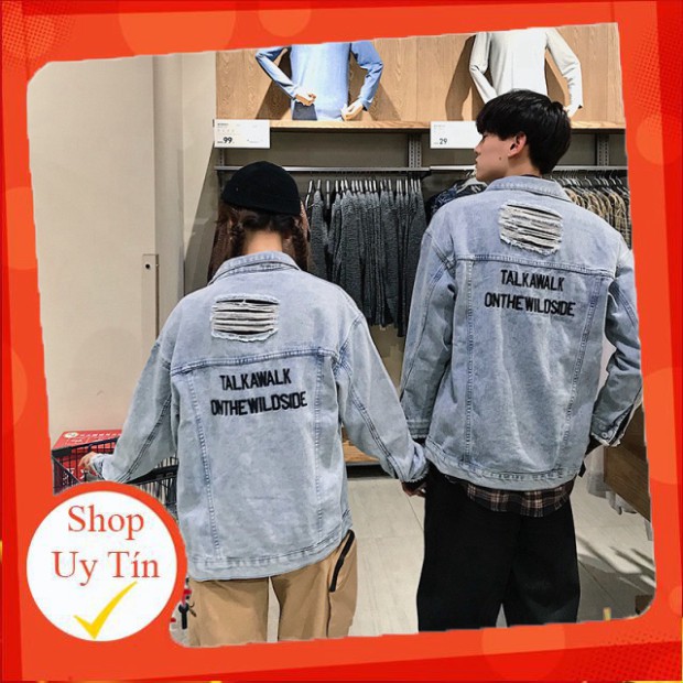 Áo khoác jean UNISEX COUPLE - Phối chữ cực cá tính (in talk awalk)