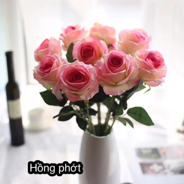 Hoa giả - cành hồng nhung giả bông to cành dài 70cm - hàng nhập khẩu cao cấp