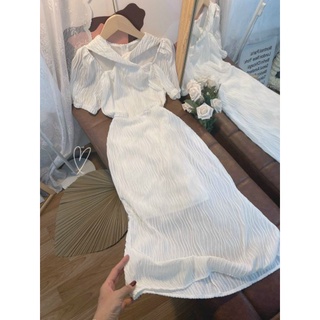 ĐẦM MIDI TRẮNG CHÉO CỔ YẾM