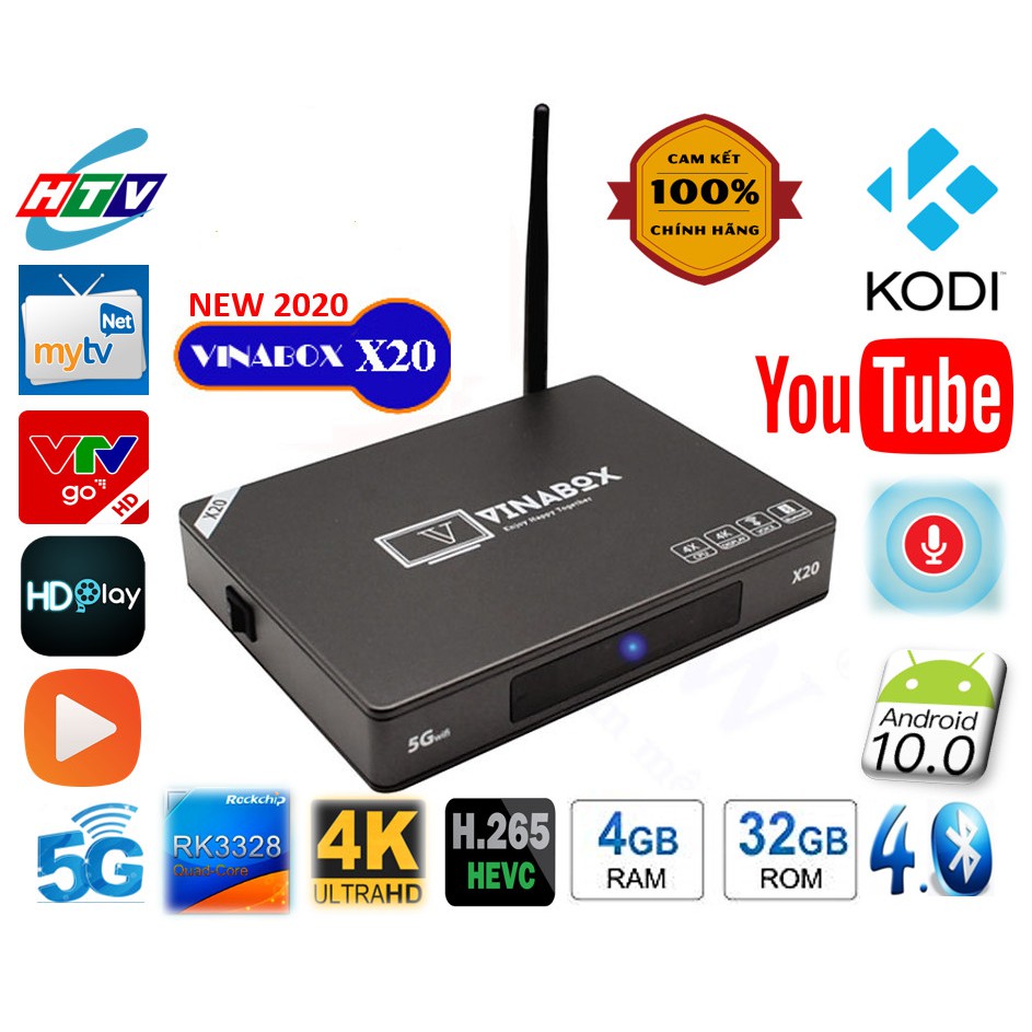 VINABOX X20 – RAM4G/ROM32G – ANDROID 10.0- Chính hãng-Hỗ trợ tìm kiếm giọng nói