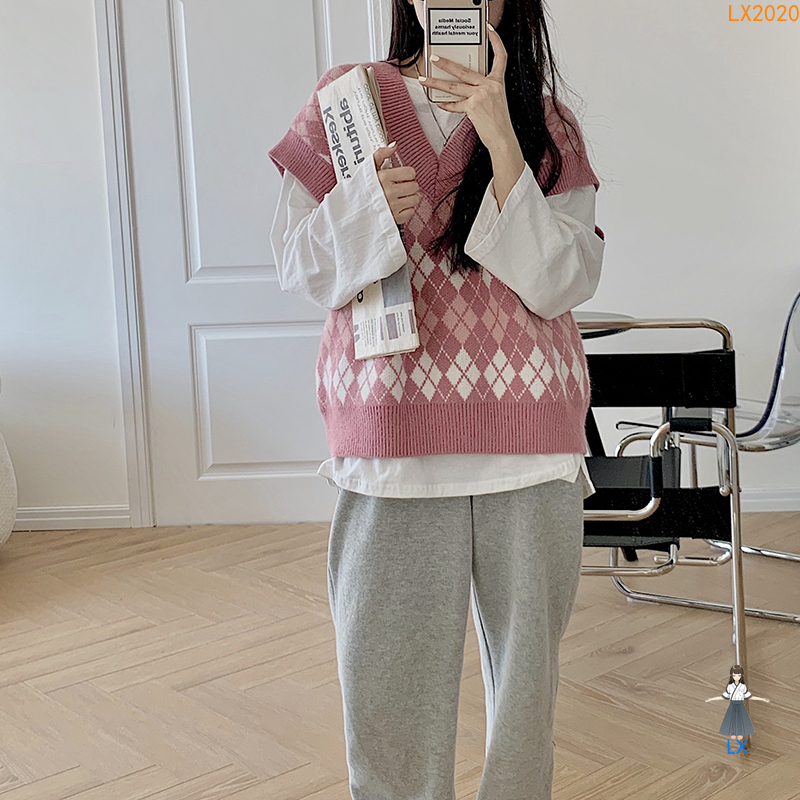 <Ready> Áo Nữ Không Tay Họa Tiết Caro Thời Trang Phong Cách Hàn Quốc
