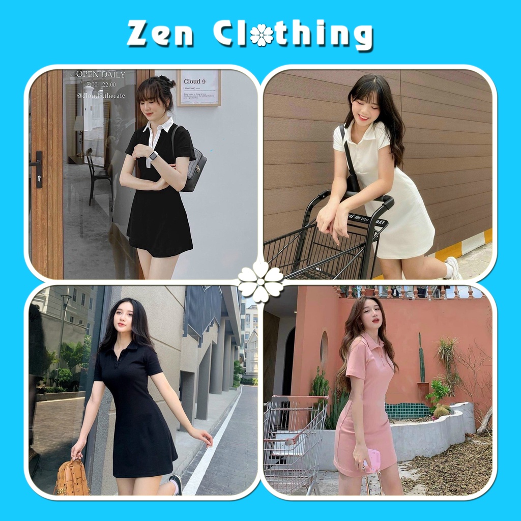 Váy polo cổ sơ mi dáng xòe đầm polo nữ cotton ngắn tay Zen Clothing Zen012