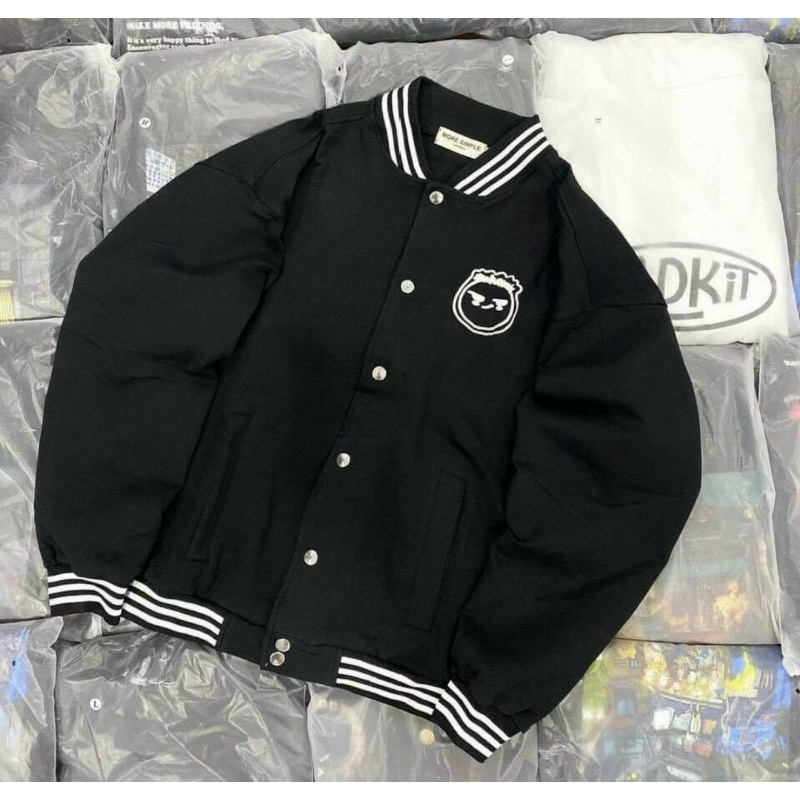 Áo bomber đen nỉ gấu