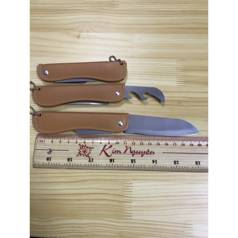 Dao gấp gọn màu nâu 2 in 1 có đồ khui 20cm - Dao xếp nâu