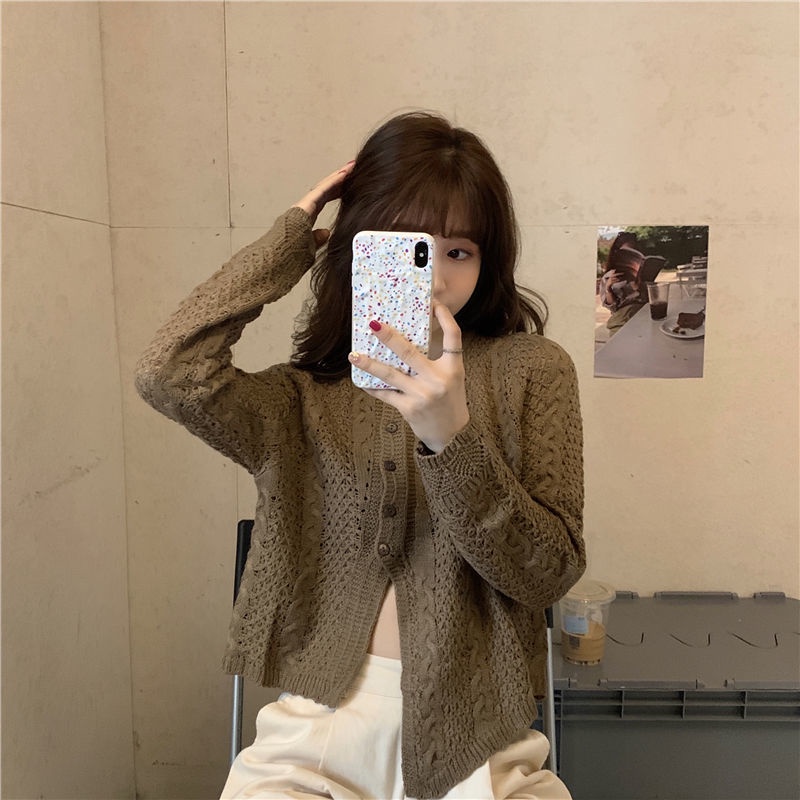 Áo khoác len cổ chữ V thiết kế không cân xứng thời trang cho nữ