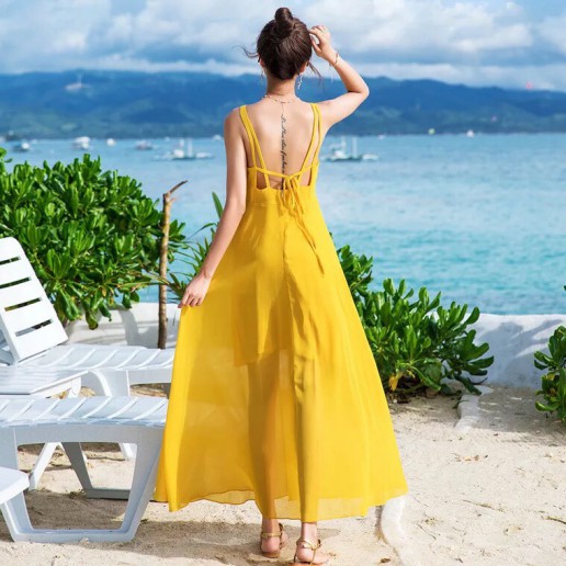 đầm vàng hở lưng shopeelive 360k