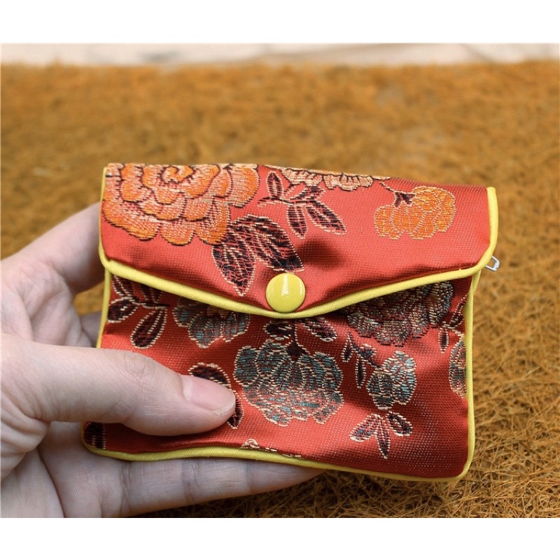 Túi Gấm Hoa 8x10cm Có Khuy Bấm Khoá Kéo