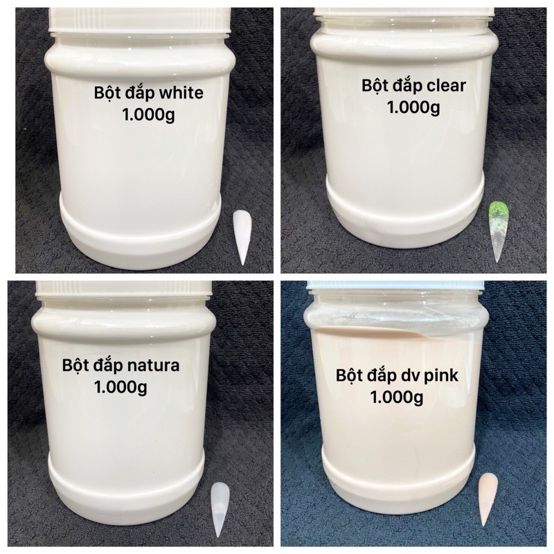 Bột đắp móng 1 ký (1.000g)có 4 màu cơ bản như :màu Hồng ,màu tự nhiên ,màu trong,màu trắng.