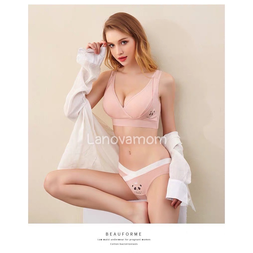 SET ĐỒ LÓT HỌA TIẾT GẤU chất cotton mặc bầu và sau sinh chuẩn đẹp
