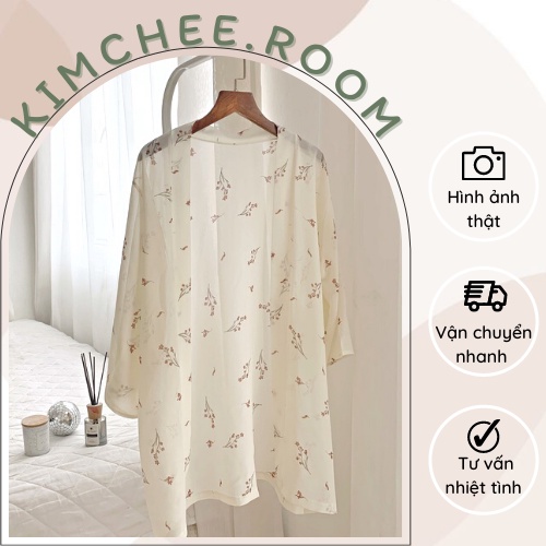 Áo khoác kimono đi biển hoa nhí đỏ