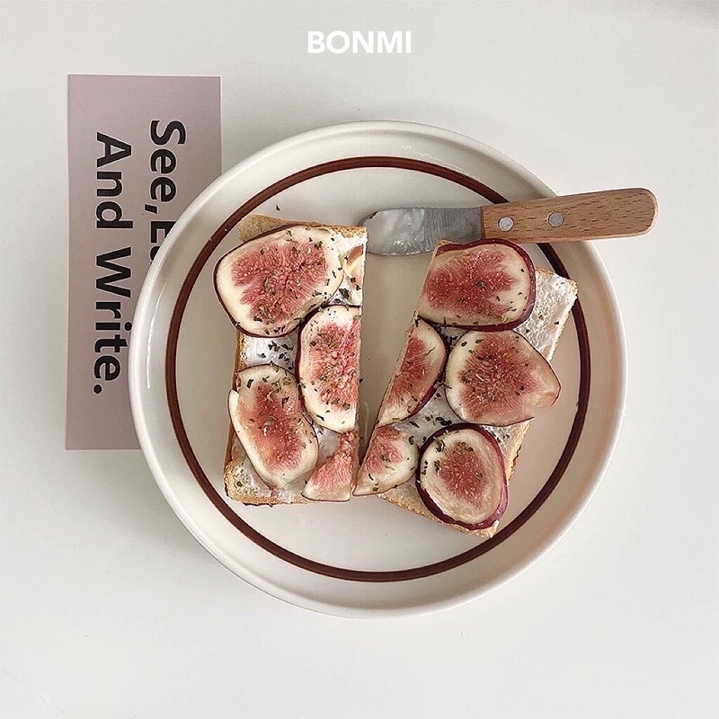 Tô đĩa viền nâu sâu lòng phong cách Hàn Quốc- BONMI DECOR