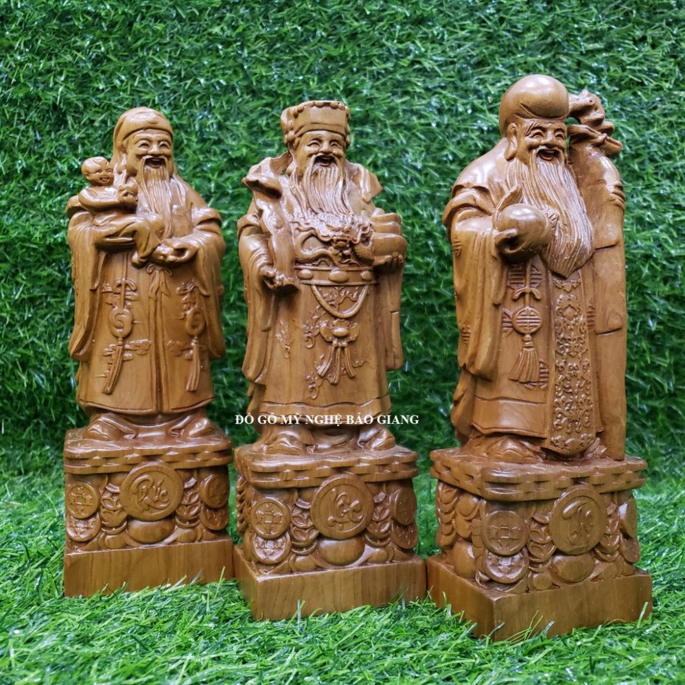 Bộ tượng tam đa phúc lộc thọ bằng gỗ cao 20 cm