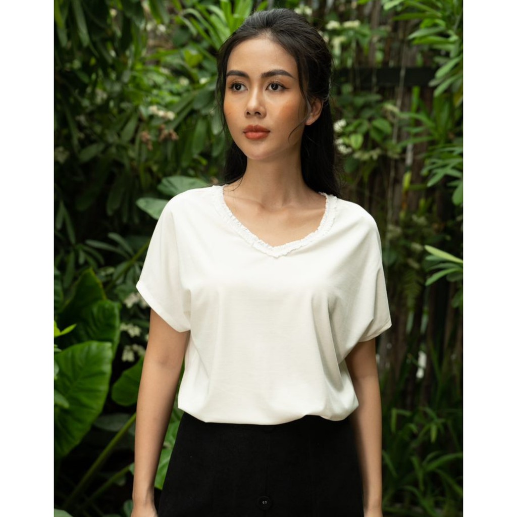 DIDO - Áo Cotton Cổ Tim Phối Ren Nữ