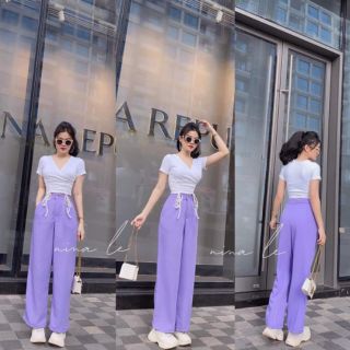 Quần culottes ống rộng suông dài tím đen dài 100cm