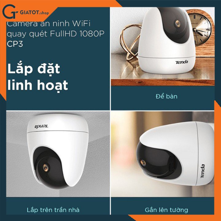 Camera IP Wifi Tenda CP3 Full HD 1080P xoay 360° kèm thẻ nhớ 32g,64g Chính hãng