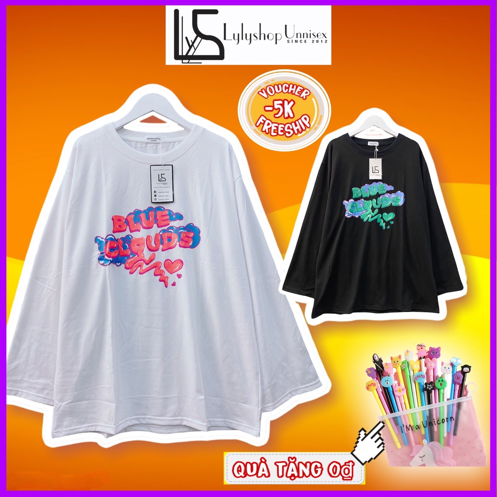 Áo thun dài tay Blue Lylyshop Unisex, kiểu áo phông dài tay chất thun cotton co dãn oversize form rộng cho nam nữ
