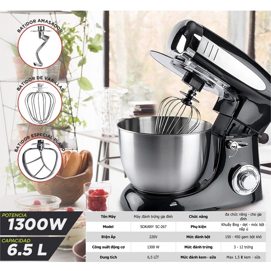 Máy Nhồi Bột 1800W 7 Lít Đánh Trứng Kem Sữa Cafe Muối Để Bàn Sokany Đa Năng Gia Đình Cao Cấp Nhào Trộn Bột Tốt Nhất