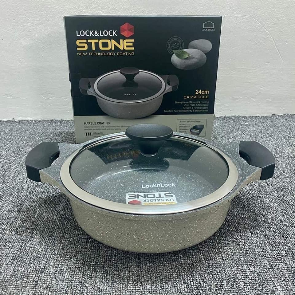 🥘🥘Nồi Đá Cao Cấp Lock&Lock Stone 2 Tay Cầm LCA6242D 24cm (Thành thấp).