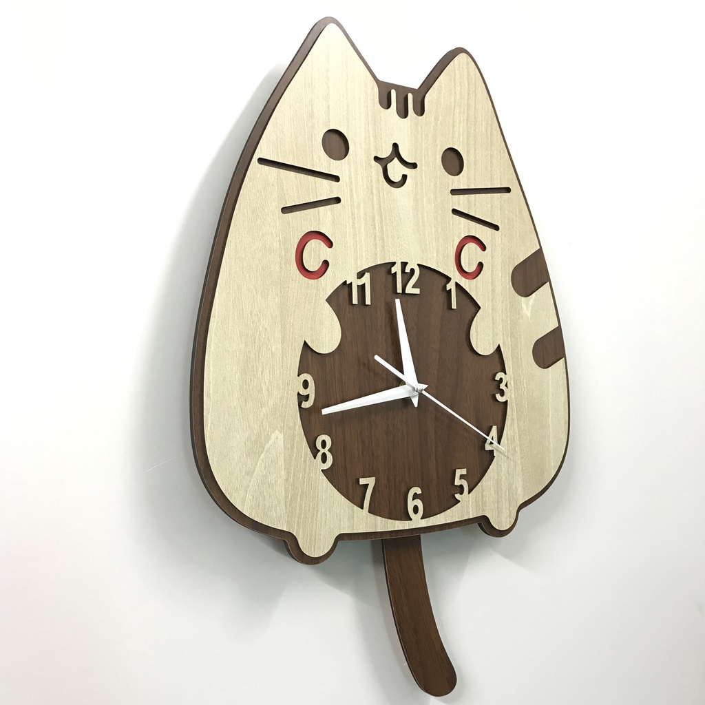 Đồng Hồ Treo Tường Con Mèo Decor Trang Trí Bằng Gỗ