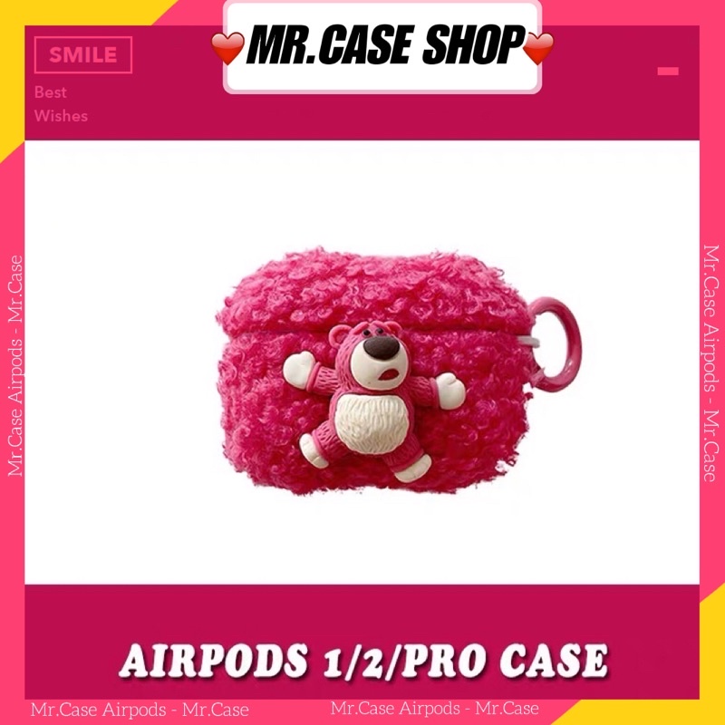 Case Airpods 1/2 /Pro Vỏ Ốp Tai Nghe Hình Gấu Hồng Cục Bông Xinh - Mr.Case AirPods
