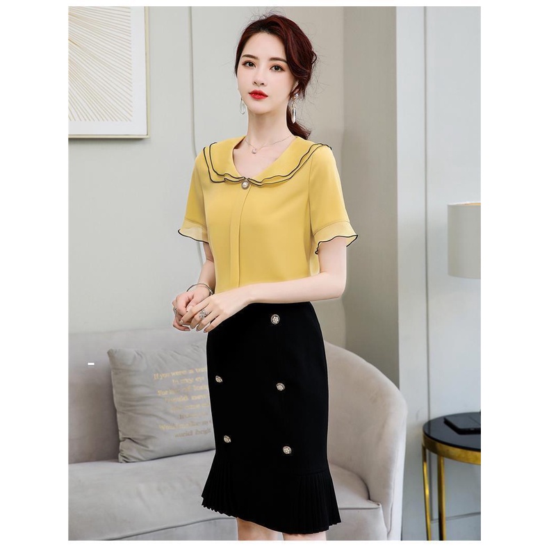 Áo Voan Ngắn Tay Cổ Búp Bê Xinh Xắn Thanh Lịch Cho Nữ Mùa Hè