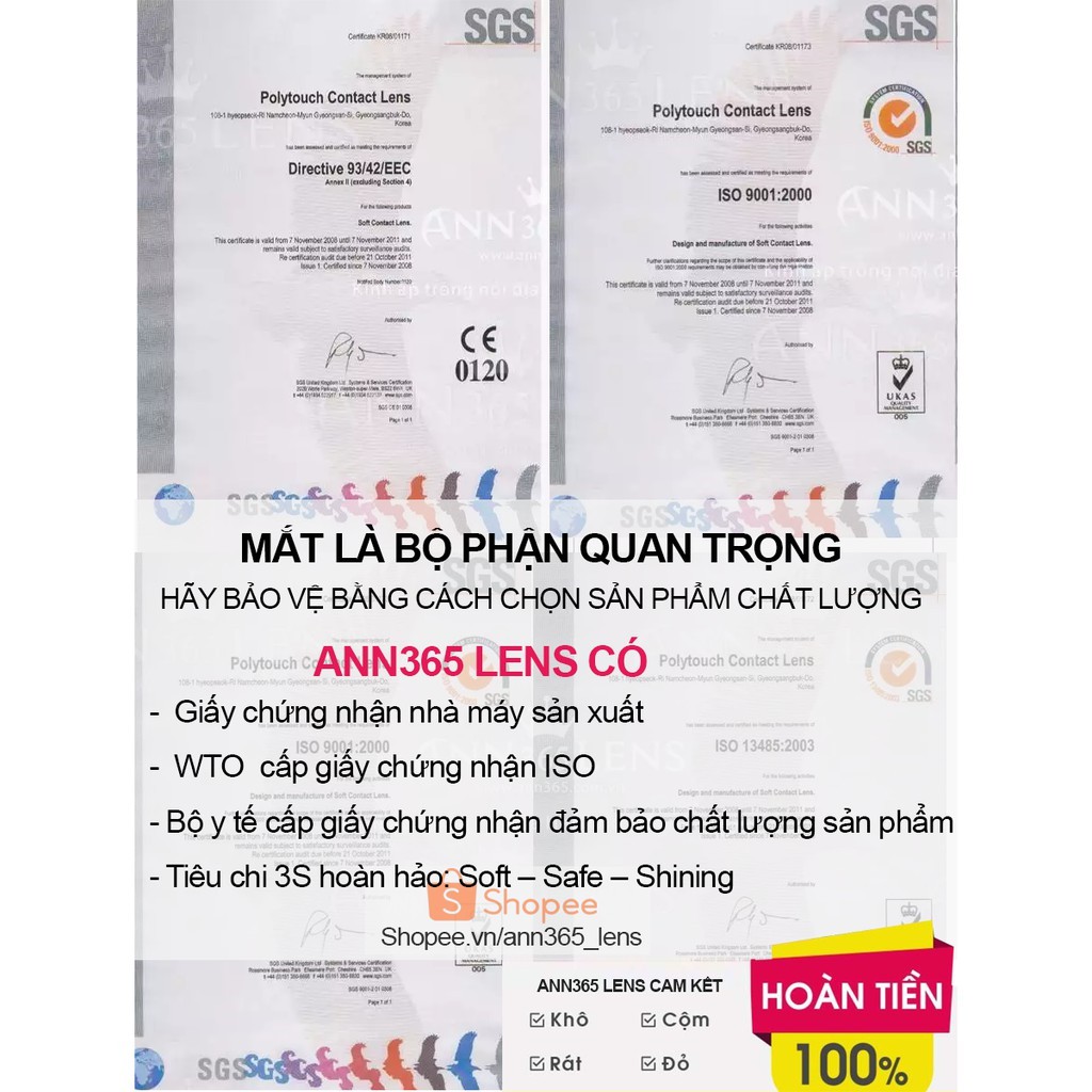 Lens mắt cận 4.5 độ , kính áp tròng cho người cận nặng hàn quốc sử dụng 1 lần màu nâu , xám | Ann365 Lens