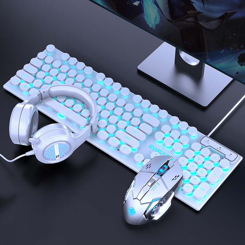 Bộ Bàn Phím Tròn Kèm Chuột Máy Tính Có Dây Chuyên Game Có Đèn LED Phát Sáng Nhiều Màu Thiết Kế Hiện Đại