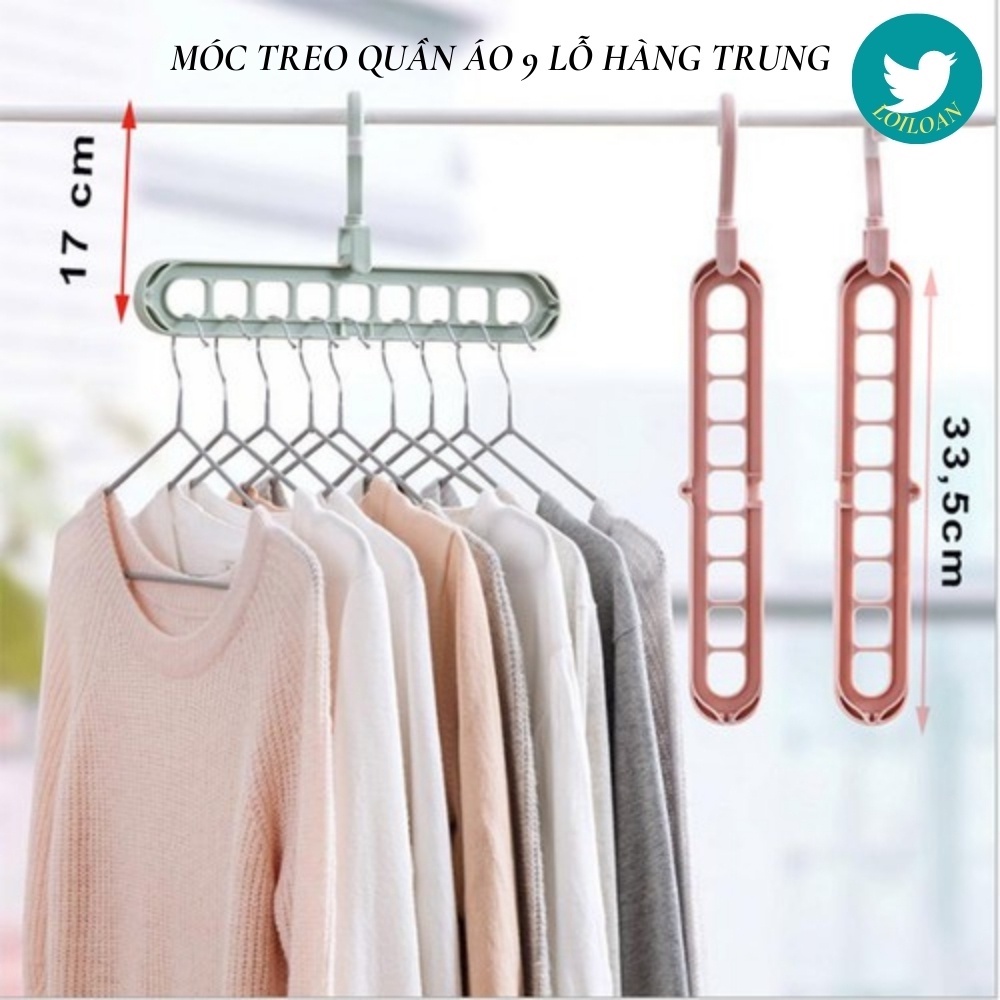 Móc Treo Quần Áo 9 Lỗ Thông Minh Đa Năng Tiện Dụng, Hàng Loại Đẹp