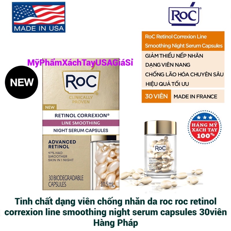 Tinh chất dạng viên chống nhăn da roc roc retinol correxion line smoothing night serum capsules 30viên Hàng Pháp