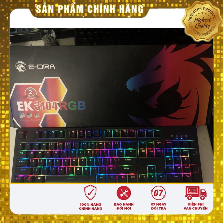 Bàn phím cơ EDRA EK3104 Led RGB - Màu đen - Blue/ Brown/ Red Switch - Cam kết chính hãng - Bảo hành 24 tháng