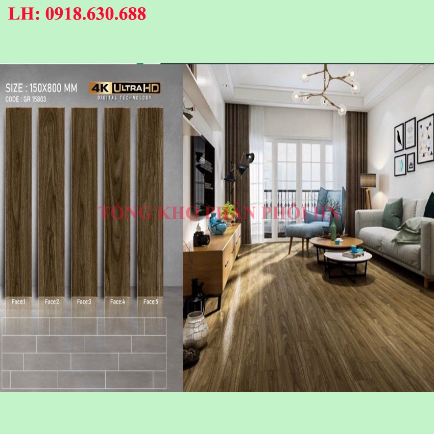 Gạch CMC giả gỗ ốp lát GR 15803 vân gỗ đẹp kích thước 15x80