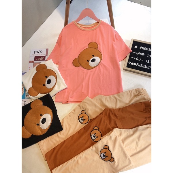 [Chuyên Sỉ] Bộ thun gấu thêu quần dài, chất thun đẹp hàng may kĩ, hình gấu thêu nổi sắc nét.