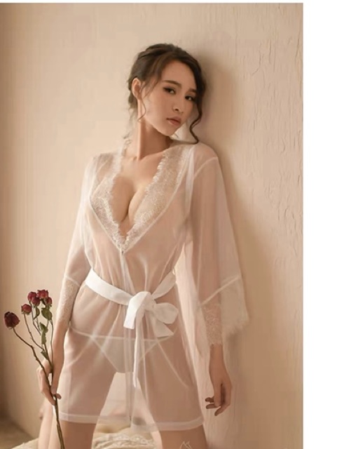 Sx 635  - áo choàng lưới phối ren kèm chíp lọt khe - đồ ngủ cao cấp -KellyWang