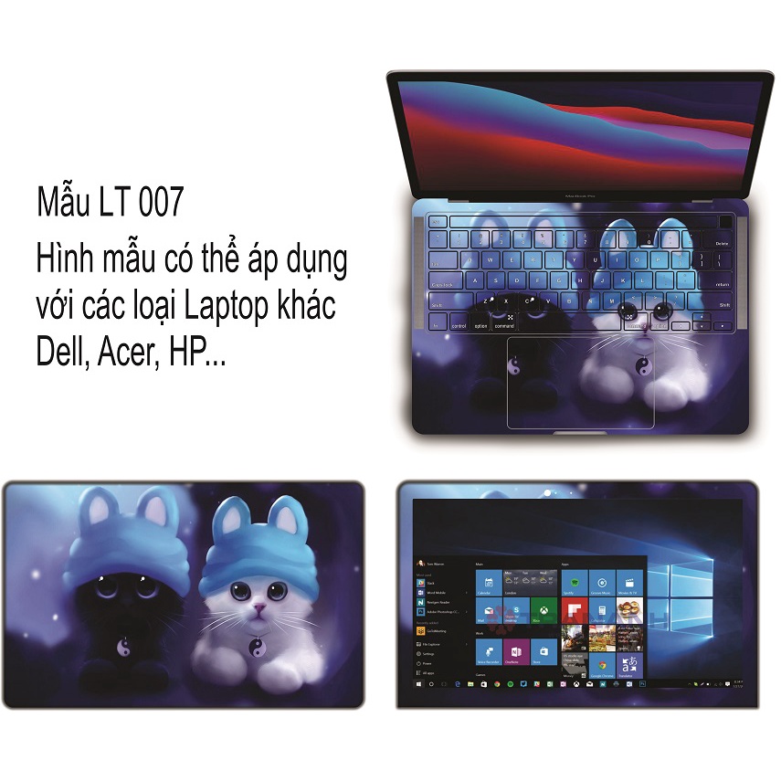 Miếng Dán Laptop - Mẫu mèo cute LT0007 - Dán cho Dell, Hp, Asus, Lenovo, Acer, MSI, Surface,Vaio, Macbook