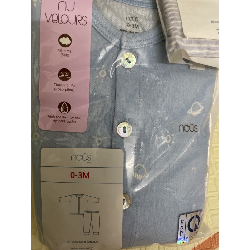 Nous bộ dài cài khuy thẳng 0-3m