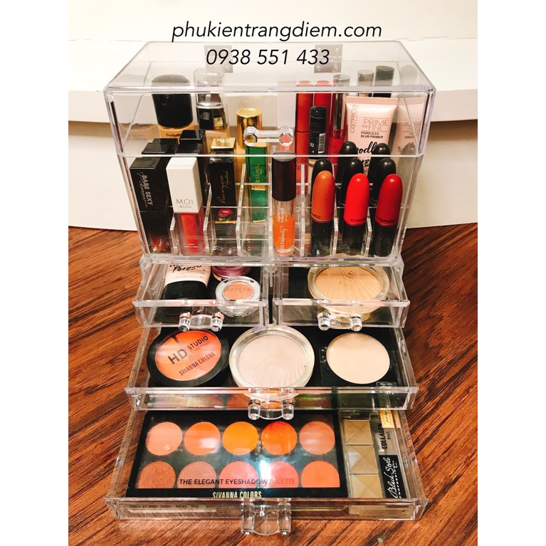 Kệ Đựng Mỹ Phẩm - Son Môi Có Nắp Xách Tay 2 Ngăn Kéo