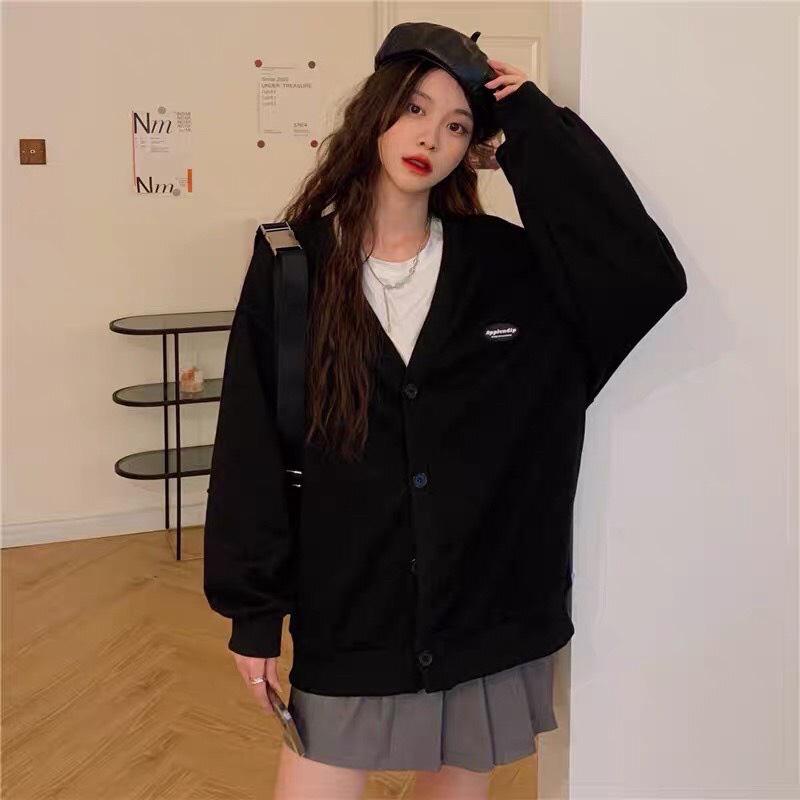 Áo Cardigan nỉ Unisex form rộng - áo khoác nỉ bông dài tay cổ tròn năng động