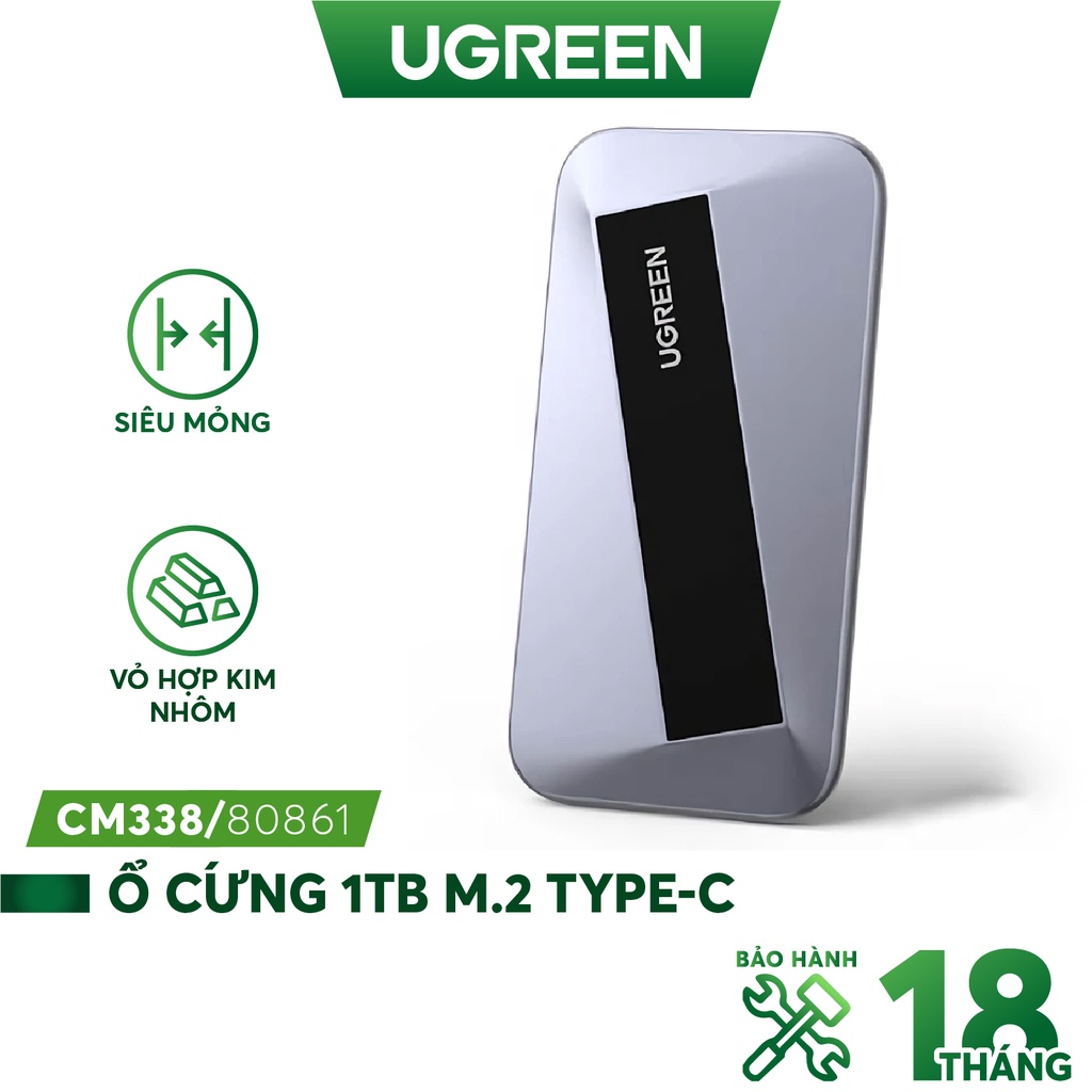 Ổ cứng di động 500GB UGREEN CM355 SSD M.2 Type C - Hộp kim nhôm, tặng kèm cáp