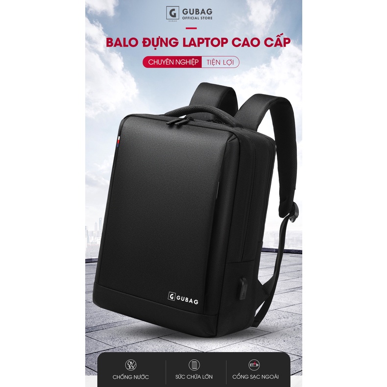 Balo Laptop 15.6 inch dung lượng lớn GuBag, dành cho nam nữ dân công sở, đựng laptop chống sốc, chống nước cao cấp