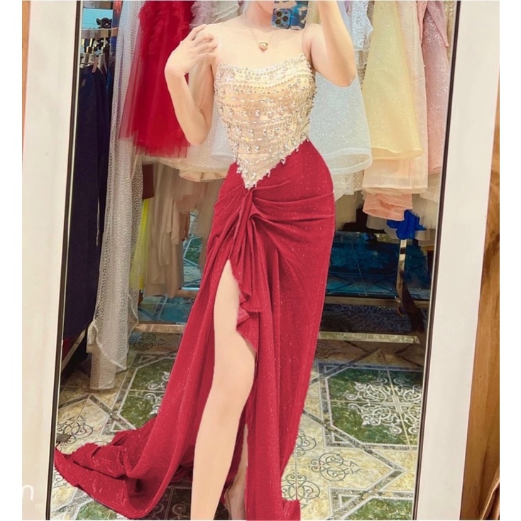 SIZE> 65KG ĐẦM CÚP NGỰC THUN KIM TUYẾN ĐÍNH ĐÁ