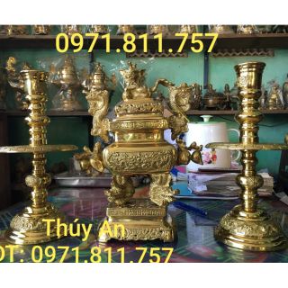 Bộ lư đồng vuông 45cm khắc 2D và bát hương