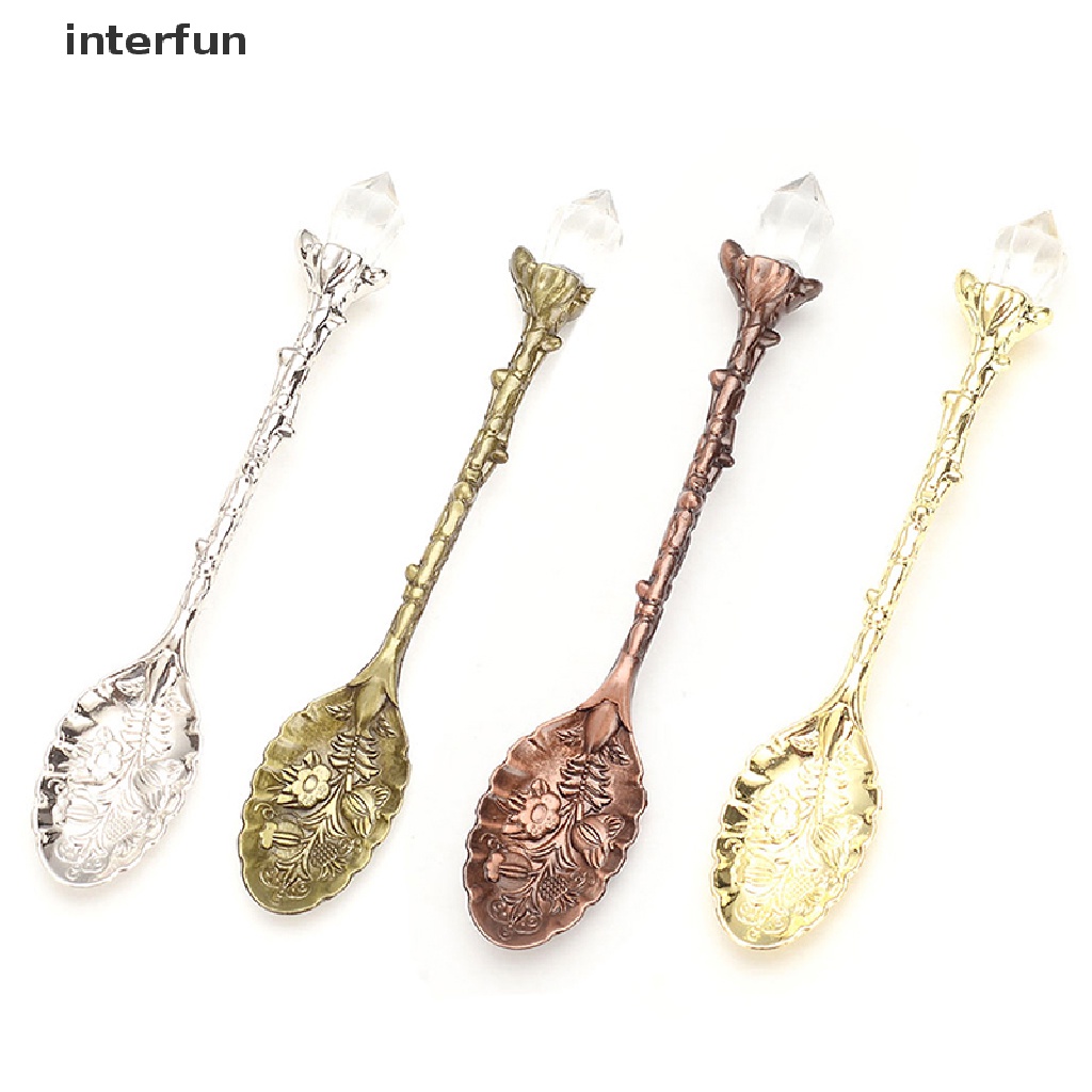 Set 4 Muỗng Cà Phê Chạm Khắc Hình Hoa Phong Cách Vintage