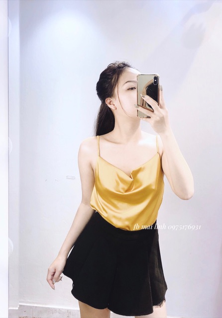 Áo 2 dây cổ đổ sang chảnh, chất lụa satin đẹp