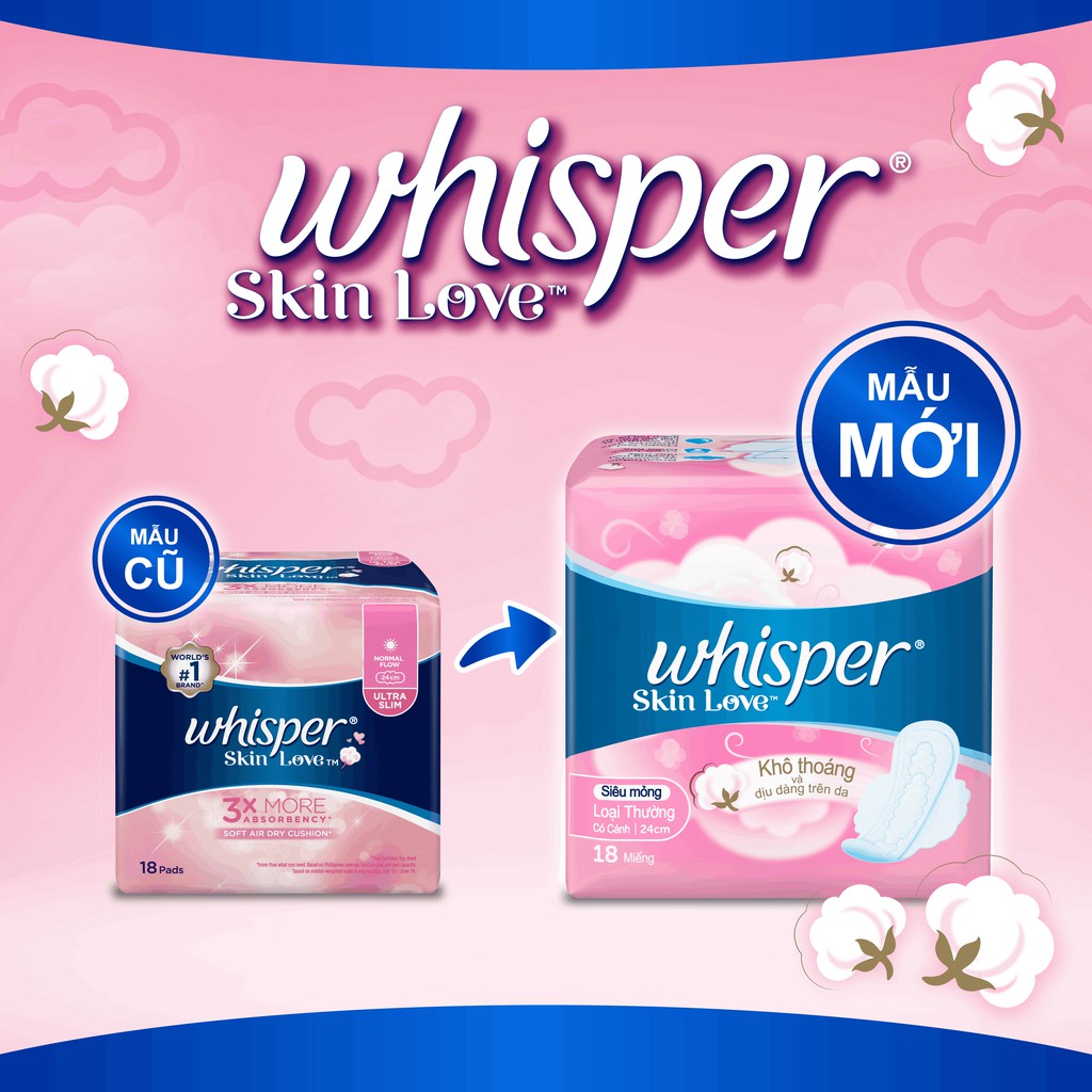 Băng vệ sinh Whisper Skinlove siêu mỏng 24cm (10 miếng/gói)