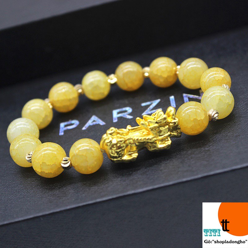 Vòng tay tì hưu phong thủy - Đá nhân tạo mã não chalcedony đính hạt