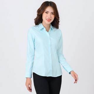 [ RẺ VÔ ĐỊCH ] Áo sơ mi nữ tay dài Thái Hòa họa trơn - Màu xanh ngọc - 047-04