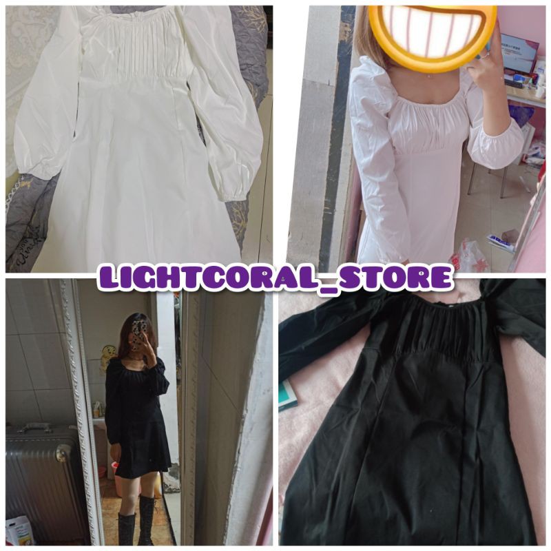 [Order] Váy thiết kế đen và trắng cổ vuông cổ điển hàng Quảng Châu (ảnh thật)