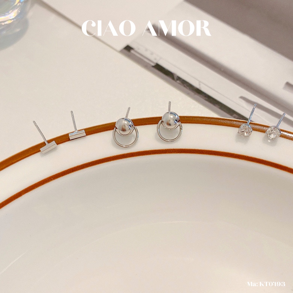 Set khuyên tai nụ vòng S01 đơn giản basic Trang sức Ciao Amor - KT0493