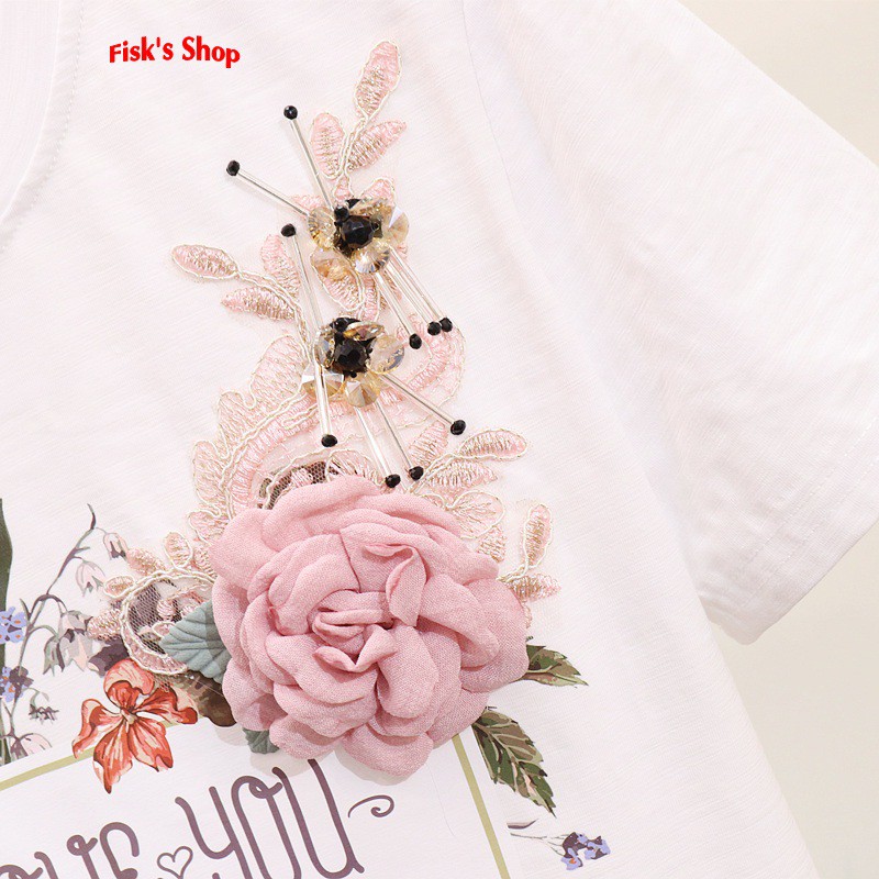 Set áo phông quần bò đính hoa