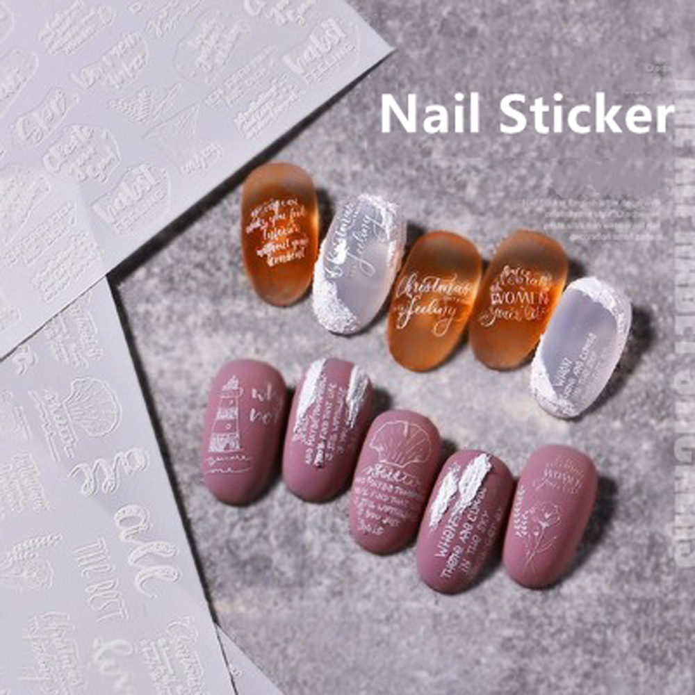 Miếng Dán Trang Trí Móng Tay In Nổi Chữ Tiếng Anh 3D Đơn Giản Cho Nữ